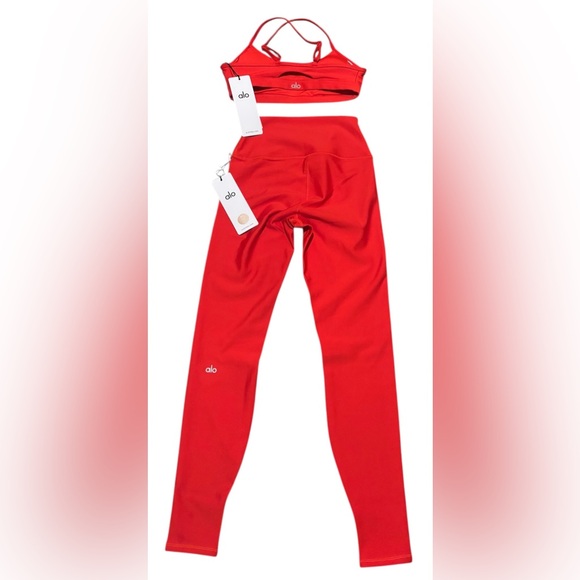 ALOHA Collection Pants - Lot NWT ALO YOGA Airlift Winter Warm Leggings & Intrigue Bra Bright Red size S